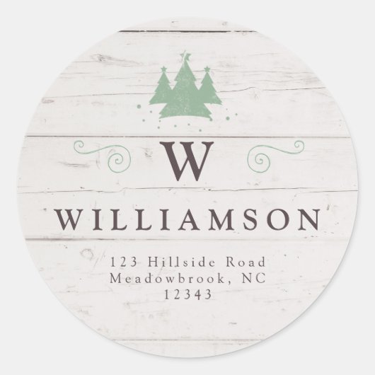 モノグラム素朴ウッドクリスマスツリー差出人住所 ラウンドシール (正面)