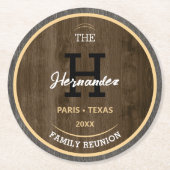 モノグラム素朴ウッドファミリー懇親会カントリーブラウン ラウンドペーパーコースター (正面)