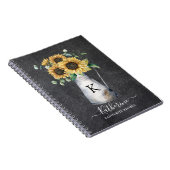 モノグラム素朴エレガントひまわりブラックレシピ ノートブック (右側)