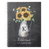モノグラム素朴エレガントひまわりブラックレシピ ノートブック (正面)