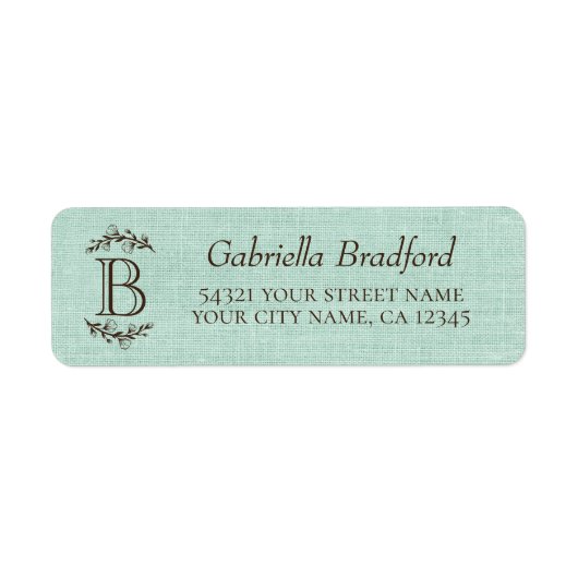 モノグラム素朴エレガントフローラティール(緑がかった色)ブラウンバーラップ ラベル (正面)