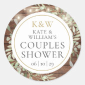 モノグラム素朴グリーンリーカップルウェディングシャワー ラウンドシール (正面)