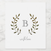 モノグラム素朴グリーンリーフつる植物とラブズ結婚ズ ワインラベル (シングルラベル)