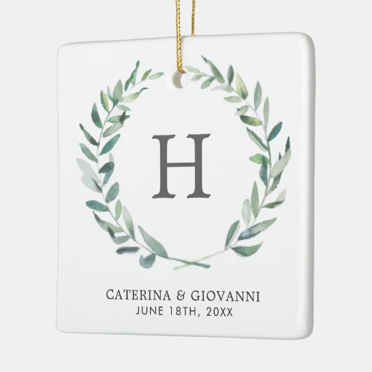 モノグラム素朴グリーンリー写真結婚式の引き出物 セラミックオーナメント (左)