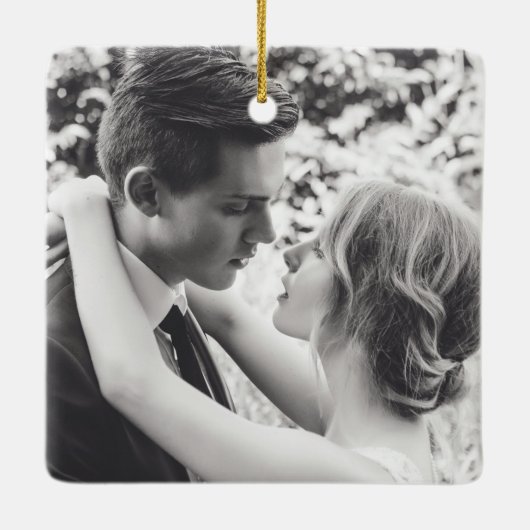 モノグラム素朴グリーンリー写真結婚式の引き出物 セラミックオーナメント (裏面)