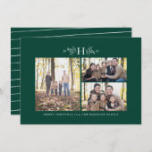 モノグラム素朴グリーン3枚フォトホリデーカード シーズンカード (正面/裏面)