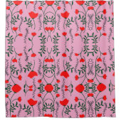 モノグラム素朴シックなピンクフローラシャワーカーテン シャワーカーテン (正面)