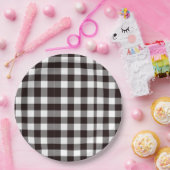 モノグラム素朴シックなブラウンとホワイトプレイド ペーパープレート (パーティー)