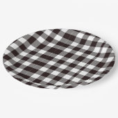 モノグラム素朴シックなブラウンとホワイトプレイド ペーパープレート (アングル)