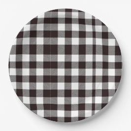 モノグラム素朴シックなブラウンとホワイトプレイド ペーパープレート