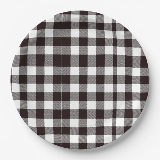 モノグラム素朴シックなブラウンとホワイトプレイド ペーパープレート (正面)
