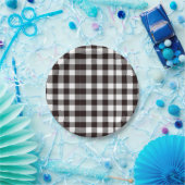 モノグラム素朴シックなブラウンとホワイトプレイド ペーパープレート (パーティー)