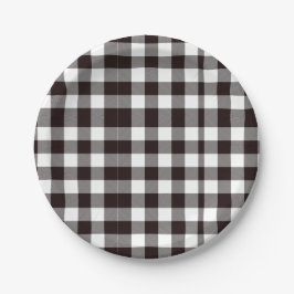 モノグラム素朴シックなブラウンとホワイトプレイド ペーパープレート