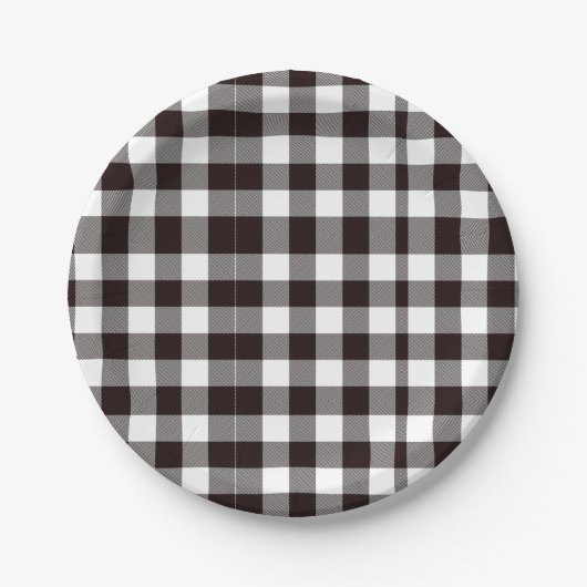 モノグラム素朴シックなブラウンとホワイトプレイド ペーパープレート (正面)