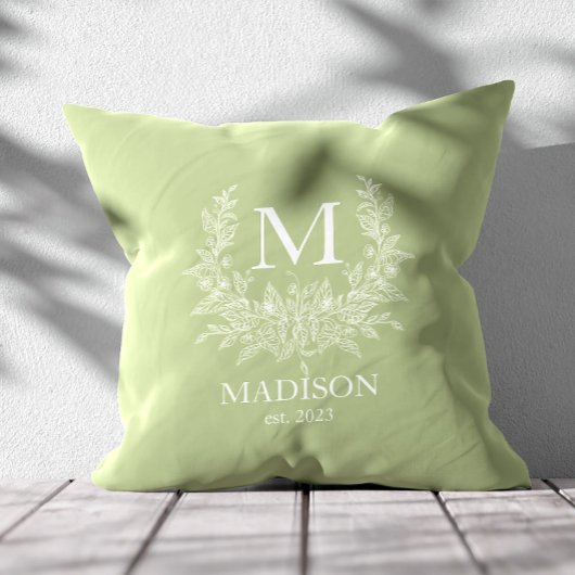 モノグラム素朴セージグリーンパーソナライズされたイニシャル クッション