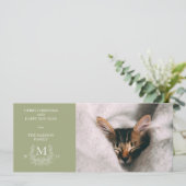 モノグラム素朴セージグリーンホリデーフォトカード シーズンカード (スタンド正面)