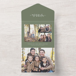 モノグラム素朴セージ緑の休日の写真コラージュ オールインワン招待状