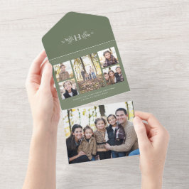 モノグラム素朴セージ緑の休日5写真コラージュ オールインワン招待状