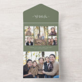モノグラム素朴セージ緑の休日5写真コラージュ オールインワン招待状 (内側)