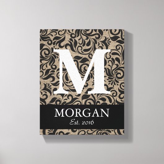 モノグラム素朴ダマスクブラップファミリー名記号 キャンバスプリント (正面)