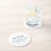 モノグラム素朴ダークグシンプルリーン結婚クラシック ラウンドペーパーコースター (インサイチュ)