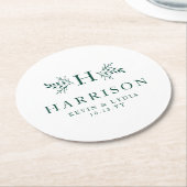 モノグラム素朴ダークグシンプルリーン結婚クラシック ラウンドペーパーコースター (アングル)
