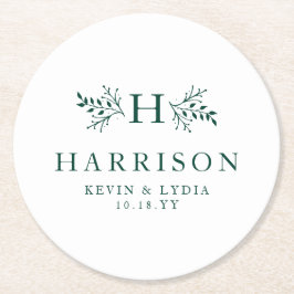 モノグラム素朴ダークグシンプルリーン結婚クラシック ラウンドペーパーコースター