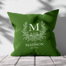 モノグラム素朴ダークグリーンパーソナライズされたイニシャル クッション