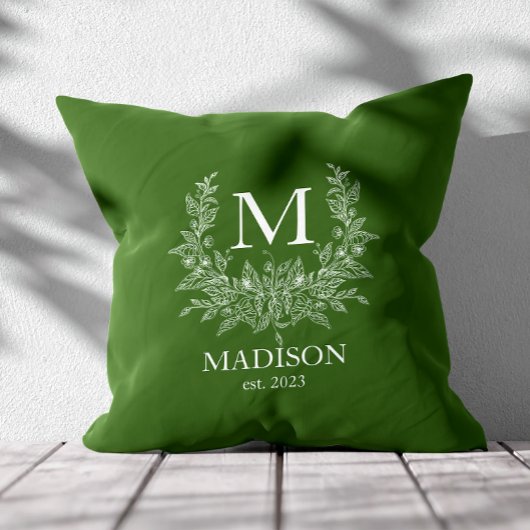 モノグラム素朴ダークグリーンパーソナライズされたイニシャル クッション