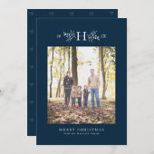 モノグラム素朴ネイビーブルーホリデーカード シーズンカード (正面/裏面)