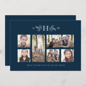 モノグラム素朴ネイビー休日フォトコラージカード シーズンカード (正面/裏面)