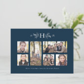 モノグラム素朴ネイビー休日フォトコラージカード シーズンカード (スタンド正面)