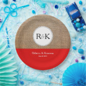 モノグラム素朴バーラップとレッド結婚ズ ペーパープレート (パーティー)