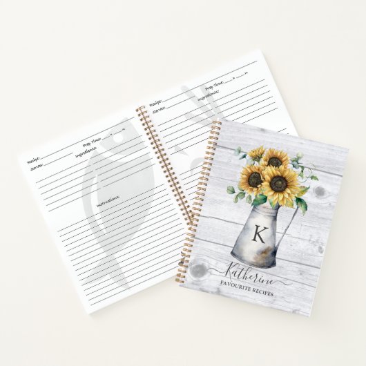 モノグラム素朴ヒマワリレシピクックブック ノートブック (内部)