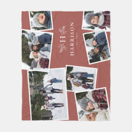 モノグラム素朴ファミリーcollage 7写真ほこりっぽいバラ フリースブランケット