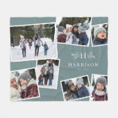 モノグラム素朴ファミリーcollage 7写真ティール(緑がかった色) フリースブランケット (正面(横))