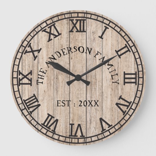 モノグラム素朴ファームハウスカスタムファミリーネーム ラージ壁時計 (正面)