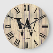 モノグラム素朴ファームハウスカスタムファミリーネーム ラージ壁時計 (正面)