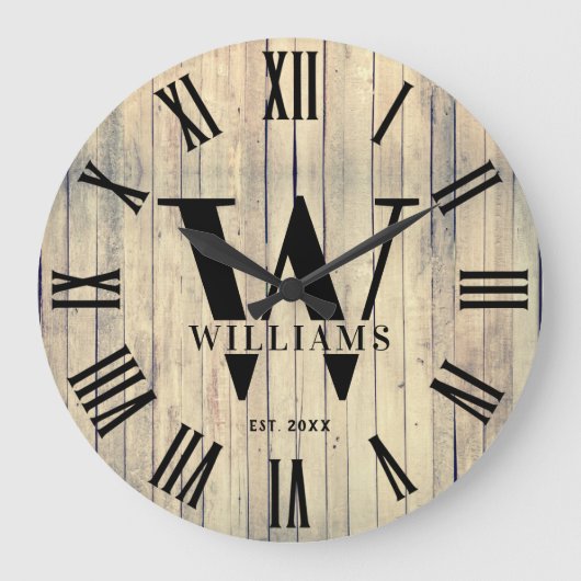 モノグラム素朴ファームハウスカスタムファミリーネーム ラージ壁時計 (正面)