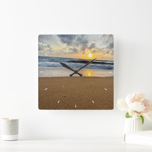 モノグラム素朴ファームハウスカスタムフォトパーソナライズ スクエア壁時計 (ホーム)