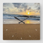 モノグラム素朴ファームハウスカスタムフォトパーソナライズ スクエア壁時計 (正面)