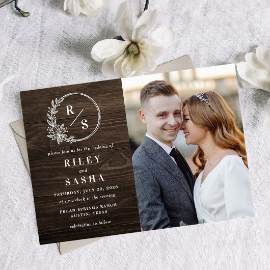 モノグラム素朴フォト結婚式招待状 招待状