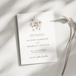 モノグラム素朴フローラ結婚式の日付カードを保存 招待状