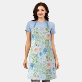 モノグラム素朴ブルーピンクグリーンフローラ エプロン