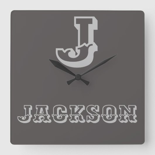 モノグラム素朴ボーイの名前子供部屋時計 スクエア壁時計 (正面)