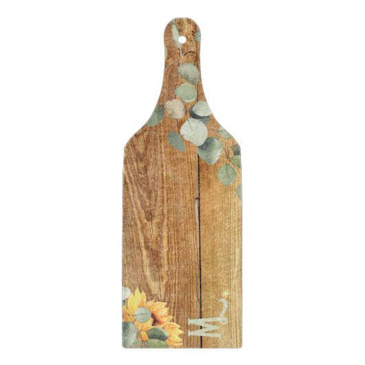 モノグラム素朴ユーカリひまわり木像 カッティングボード (正面)
