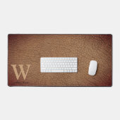 モノグラム素朴レザーブラック金ゴールド名 デスクマット (キーボード&マウス)