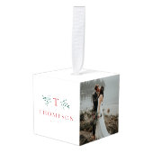 モノグラム素朴レッド緑3枚の写真新作 キューブオーナメント (正面アングル)