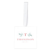 モノグラム素朴レッド緑3枚の写真新作 キューブオーナメント (正面)