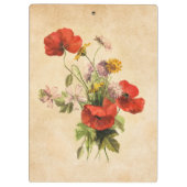 モノグラム素朴ヴィンテージブーケレッドポピーズベージュ クリップボード (裏面)